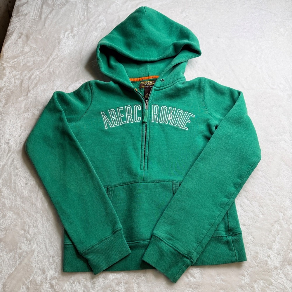Vintage Abercrombie & Fitch Green Quarter Zip Hoodie Y2K Ski Wear Large